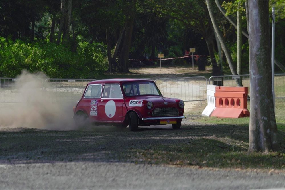 Line-up of classic Minis on a club drive